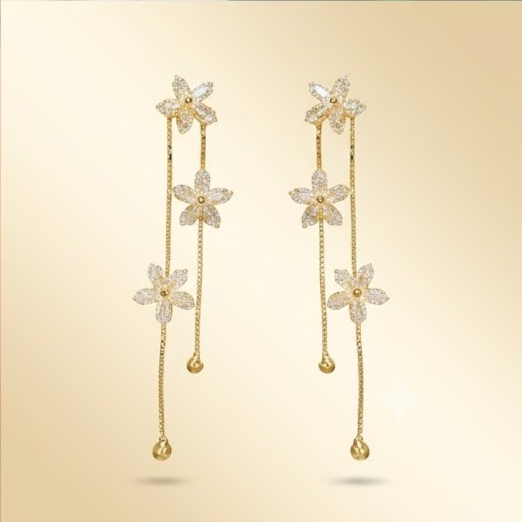 Long Elegant Snowflake Flower Tassel Earrings French Style