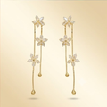 Long Elegant Snowflake Flower Tassel Earrings French Style