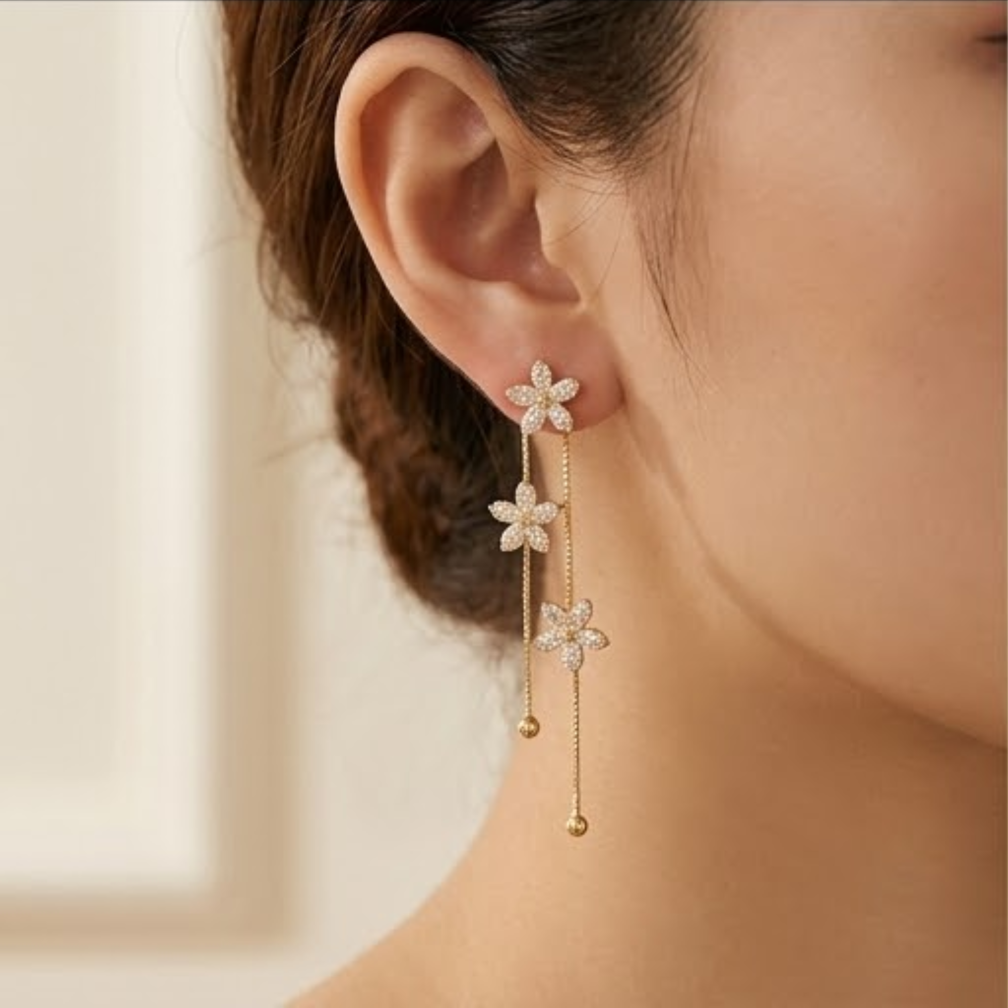 Long Elegant Snowflake Flower Tassel Earrings French Style