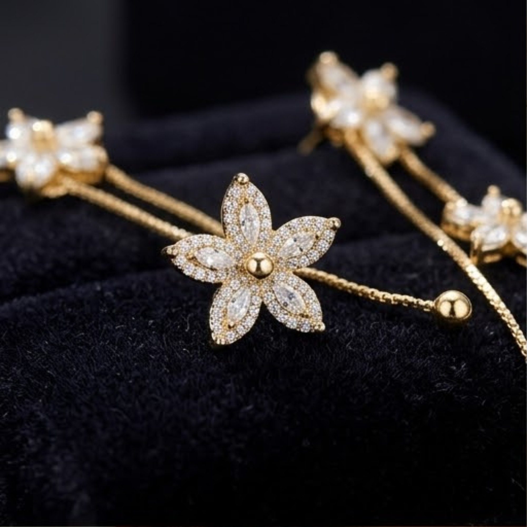 Long Elegant Snowflake Flower Tassel Earrings French Style