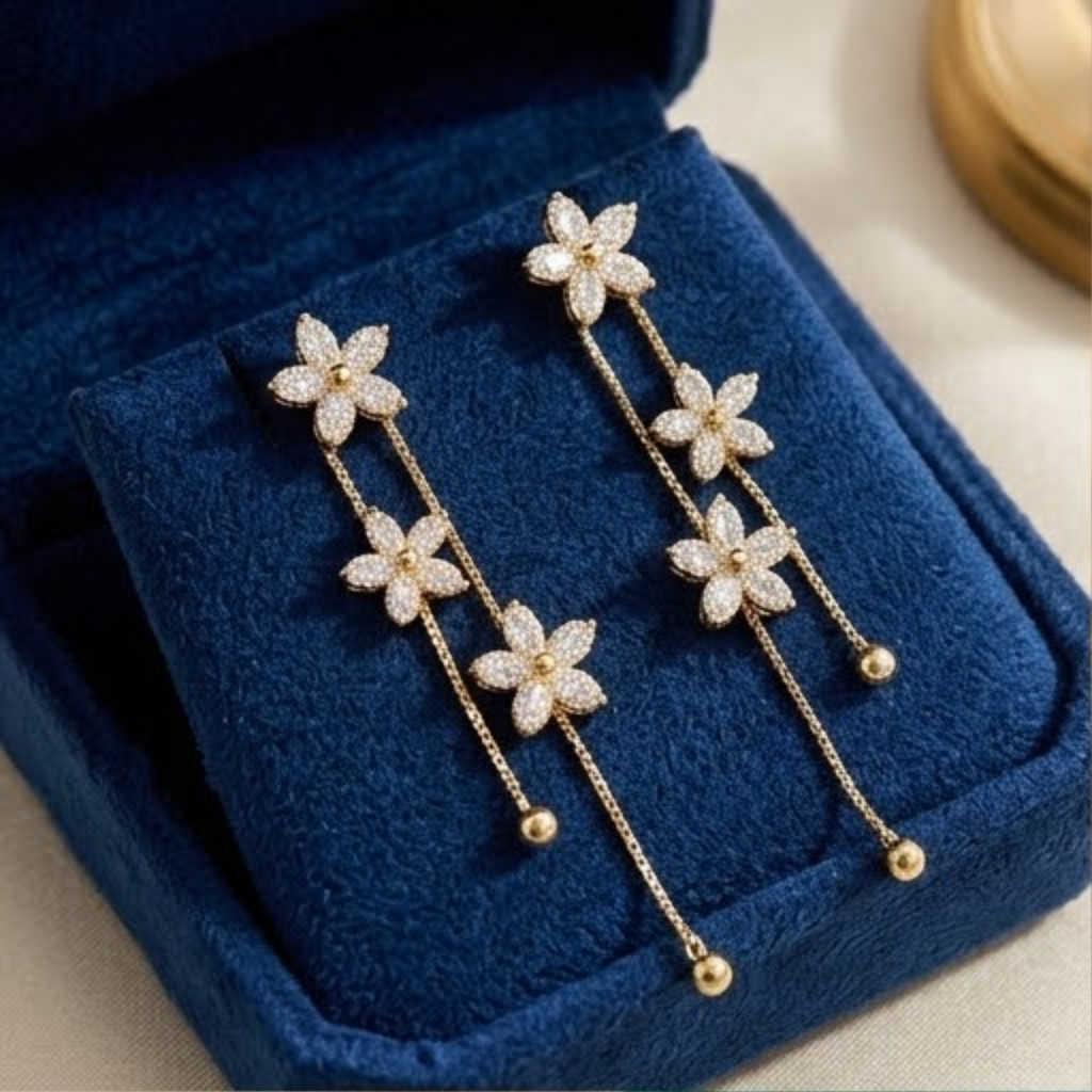 Long Elegant Snowflake Flower Tassel Earrings French Style
