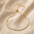 14K Gold Plated Cubic Zirconia Tennis Bracelet, Adjustable Dainty Jewelry, Bridal or Gift for Her, Elegant Statement or Everyday Accessory