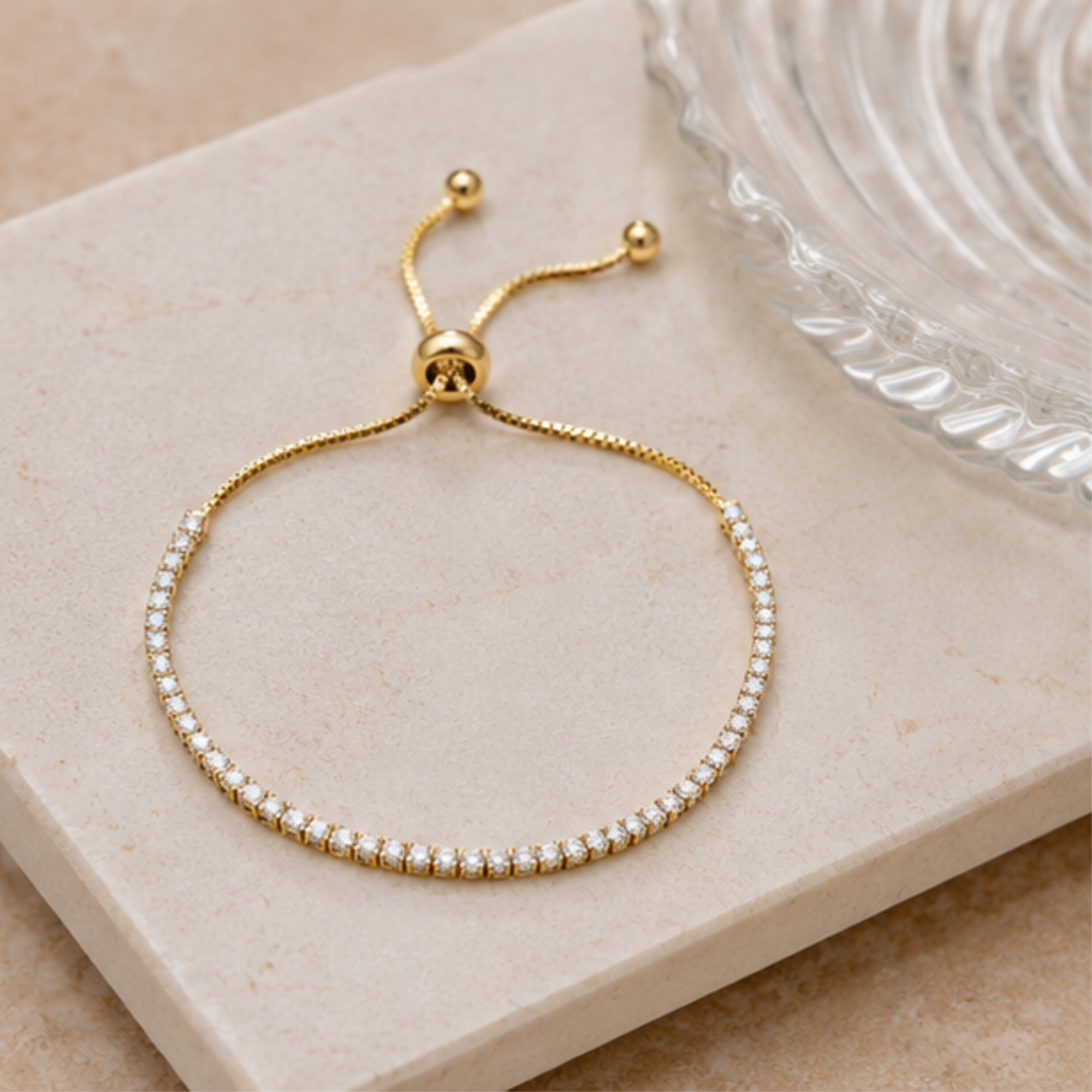 14K Gold Plated Cubic Zirconia Tennis Bracelet, Adjustable Dainty Jewelry, Bridal or Gift for Her, Elegant Statement or Everyday Accessory