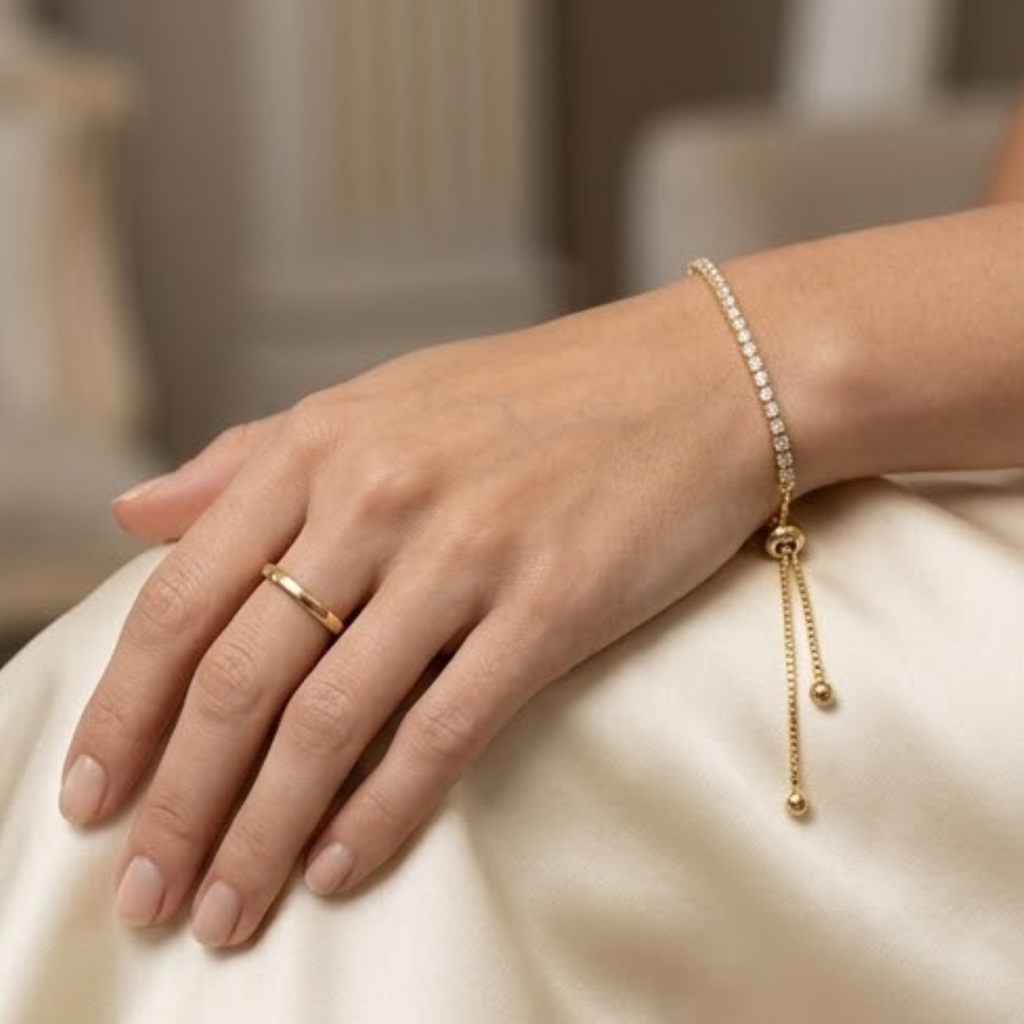 14K Gold Plated Cubic Zirconia Tennis Bracelet, Adjustable Dainty Jewelry, Bridal or Gift for Her, Elegant Statement or Everyday Accessory