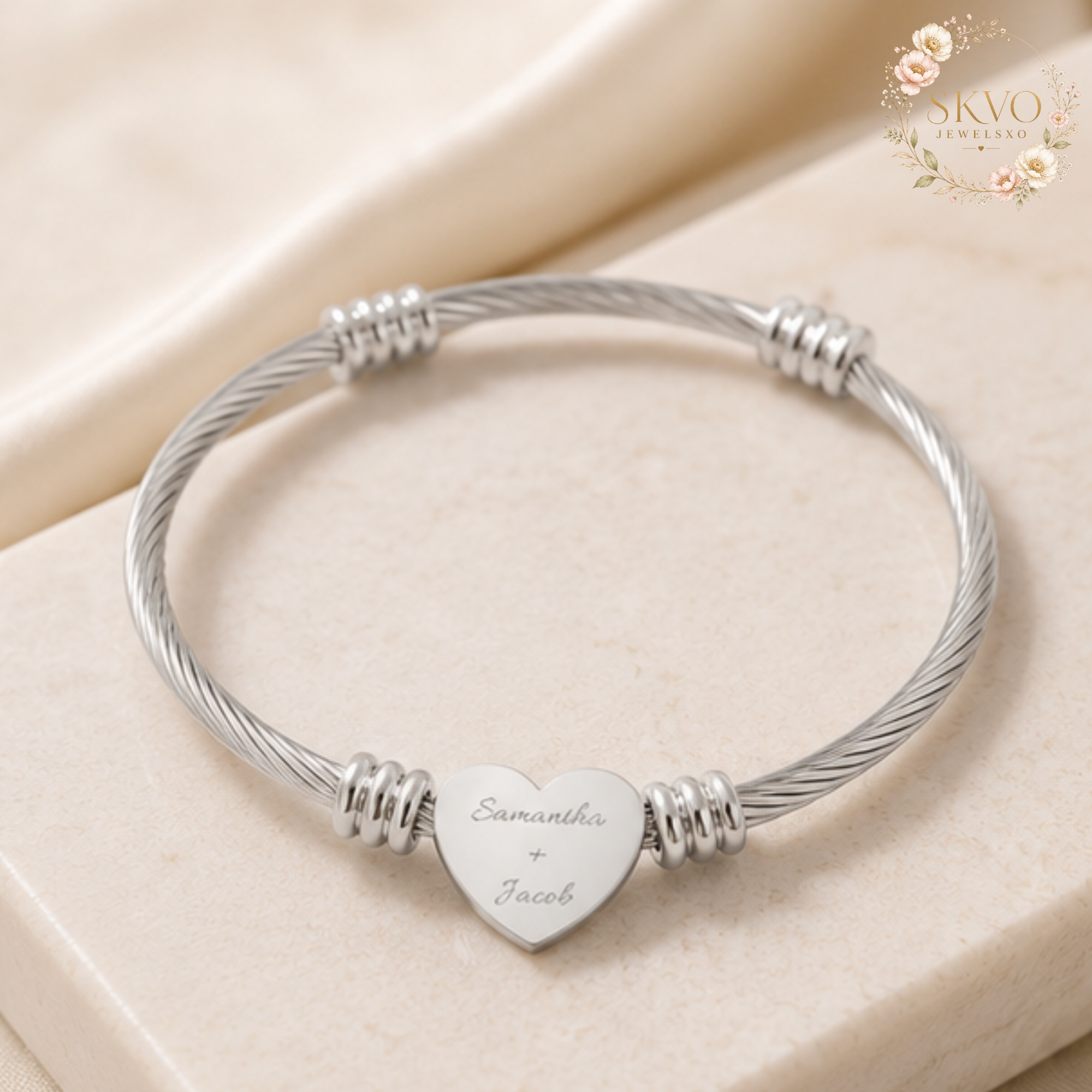 Engraved Heart Cuff Bracelet | Heart Bracelet