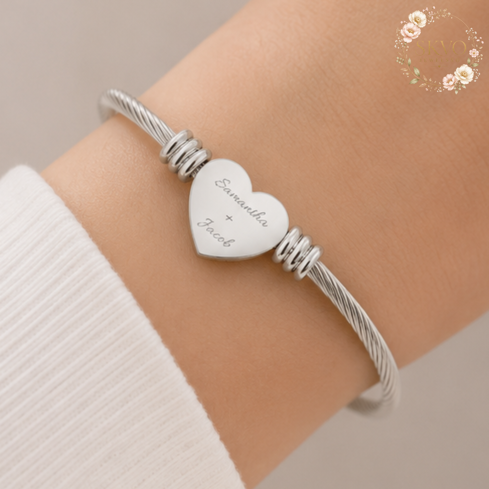 Engraved Heart Cuff Bracelet | Heart Bracelet