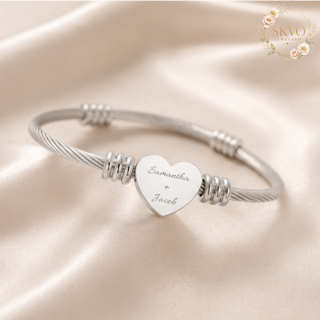 Engraved Heart Cuff Bracelet | Heart Bracelet