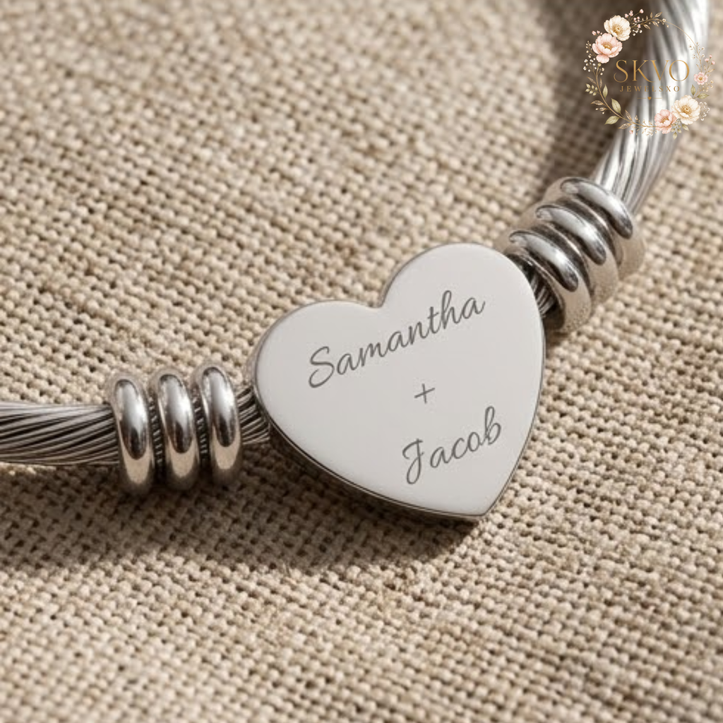 Engraved Heart Cuff Bracelet | Heart Bracelet