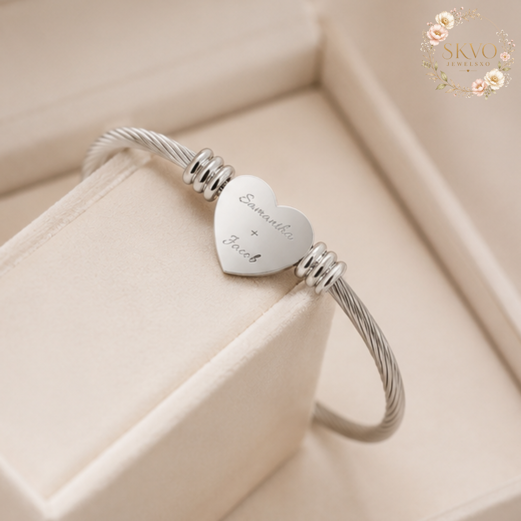 Engraved Heart Cuff Bracelet | Heart Bracelet