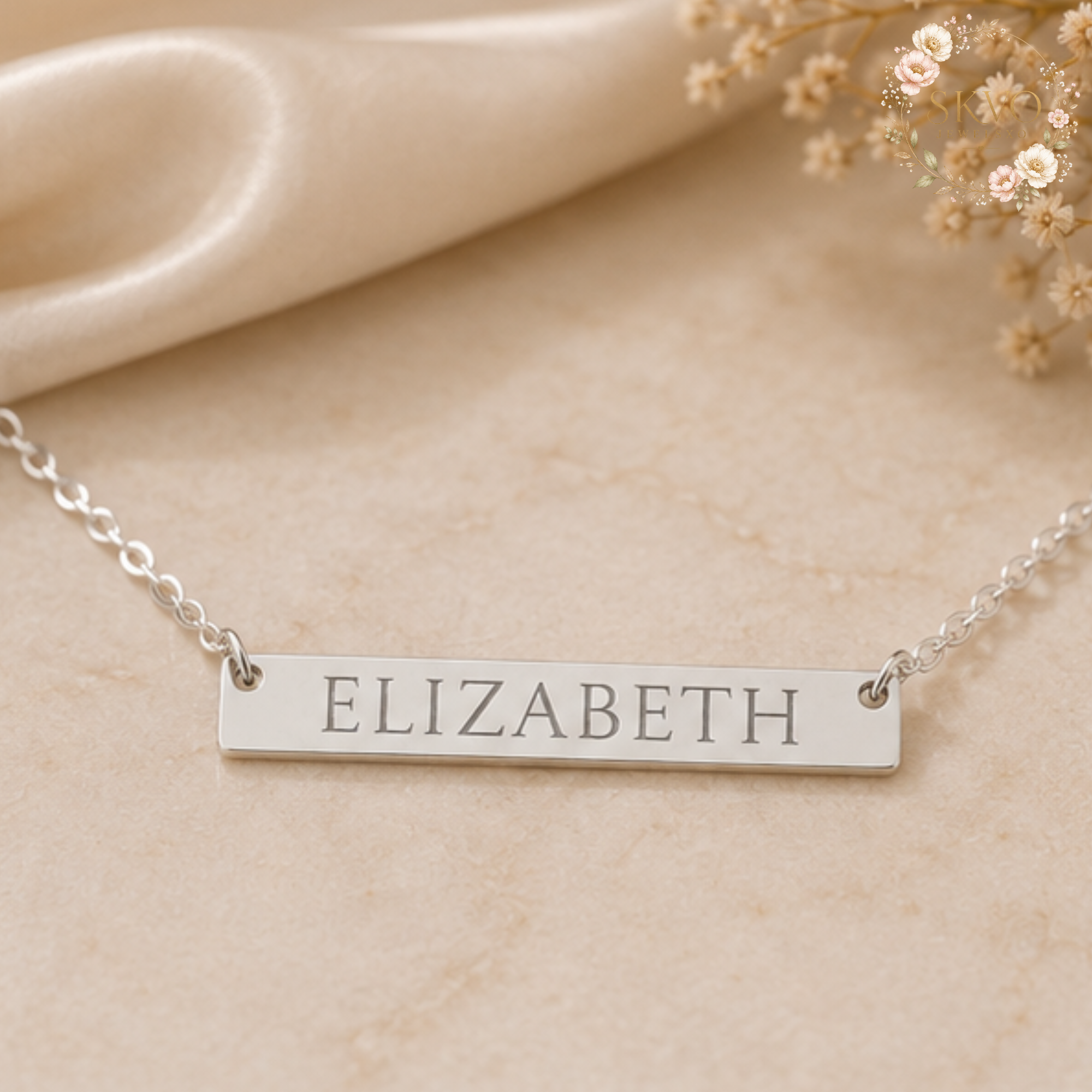 Engraved Name Bar Necklace | Horizontal Bar Necklace, Personalized Jewelry