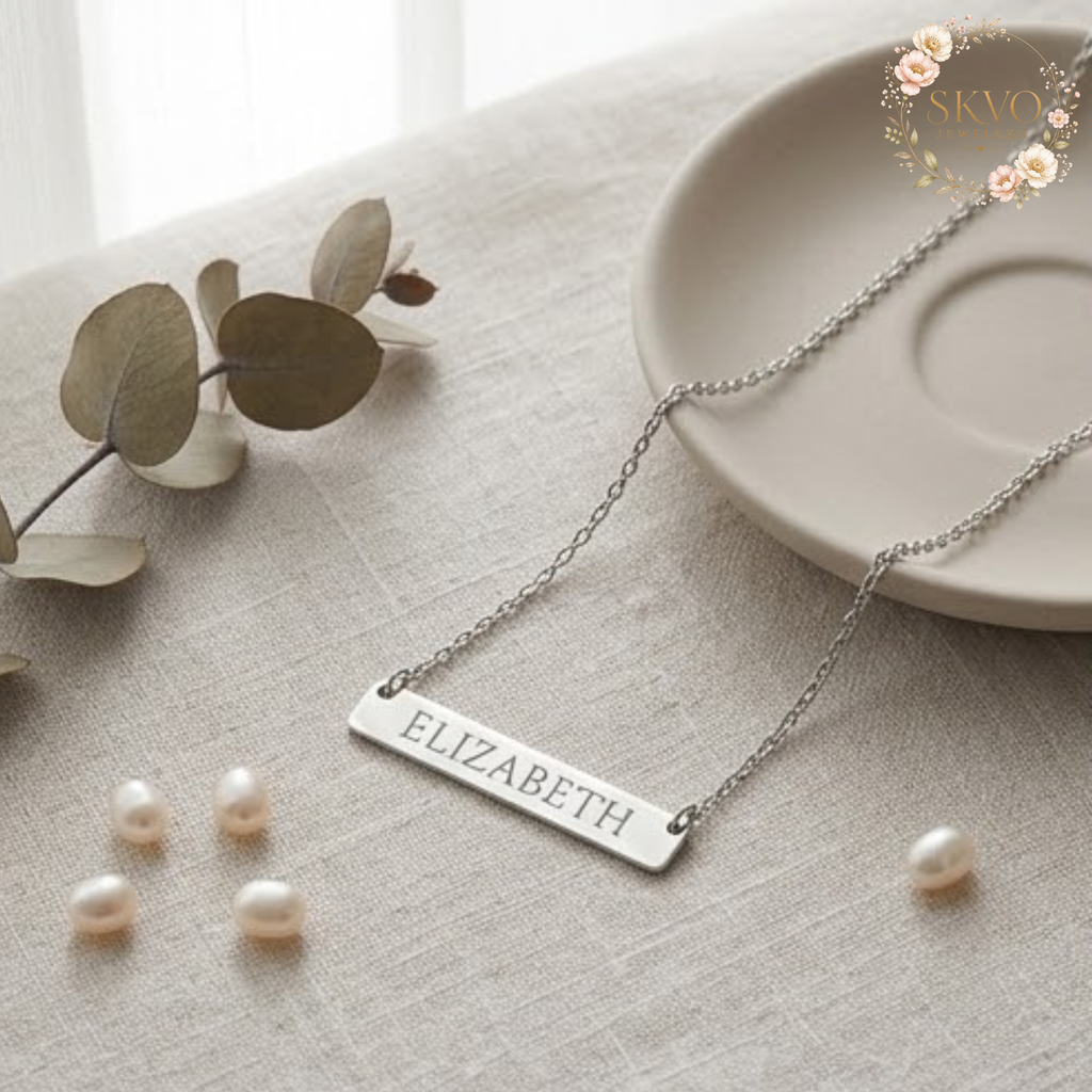 Engraved Name Bar Necklace | Horizontal Bar Necklace, Personalized Jewelry