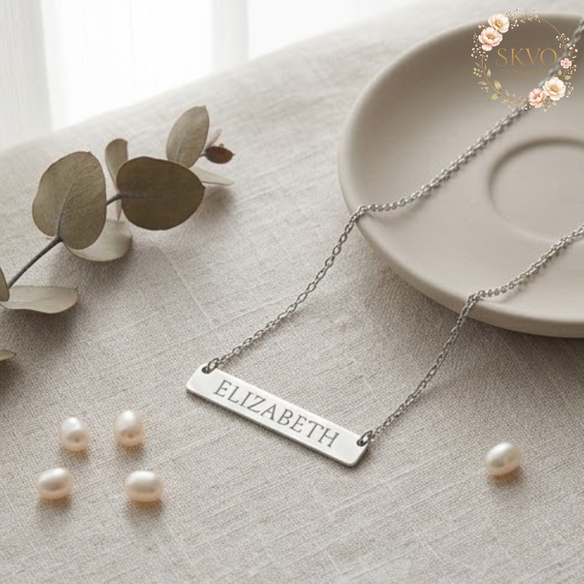Engraved Name Bar Necklace | Horizontal Bar Necklace, Personalized Jewelry