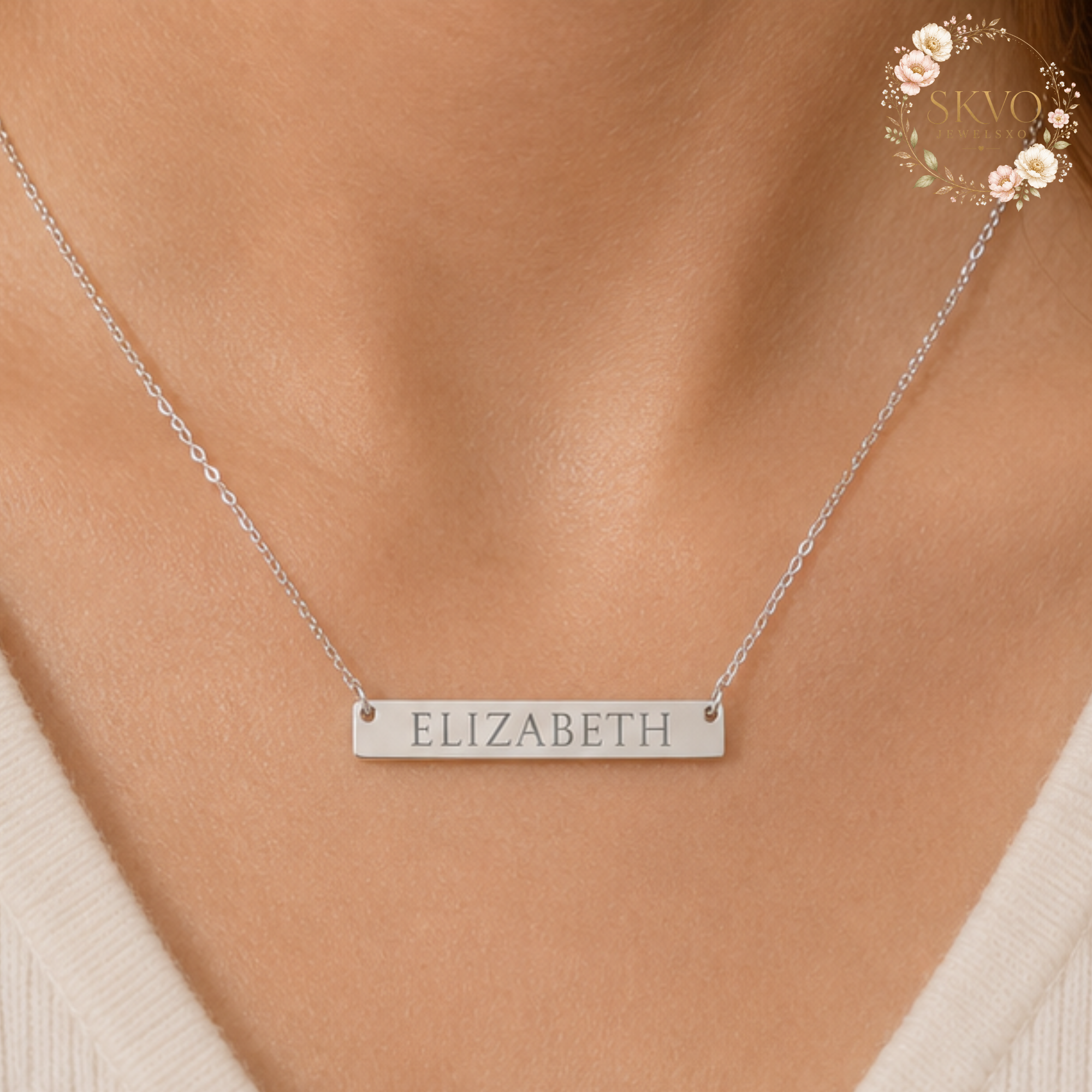 Engraved Name Bar Necklace | Horizontal Bar Necklace, Personalized Jewelry