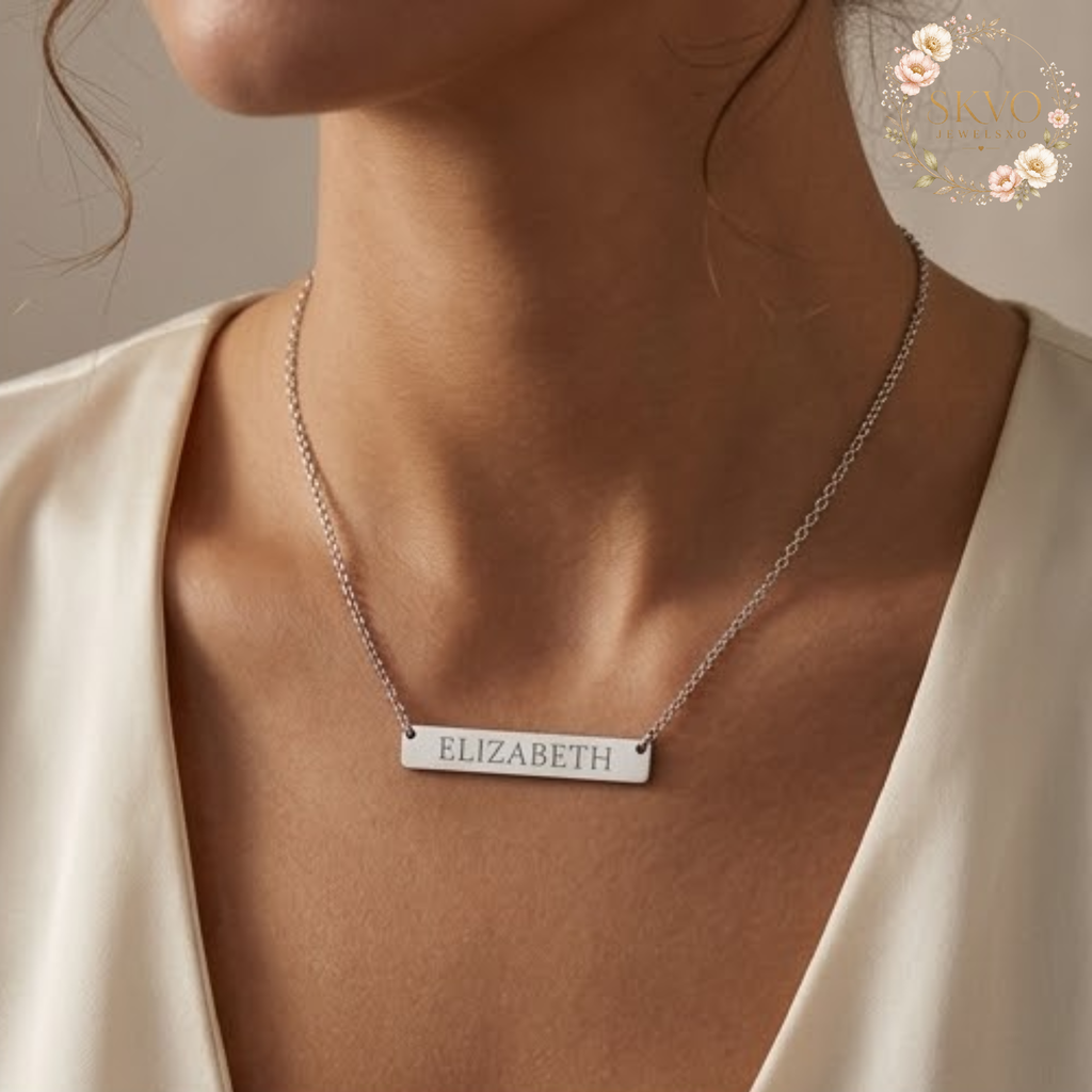 Engraved Name Bar Necklace | Horizontal Bar Necklace, Personalized Jewelry