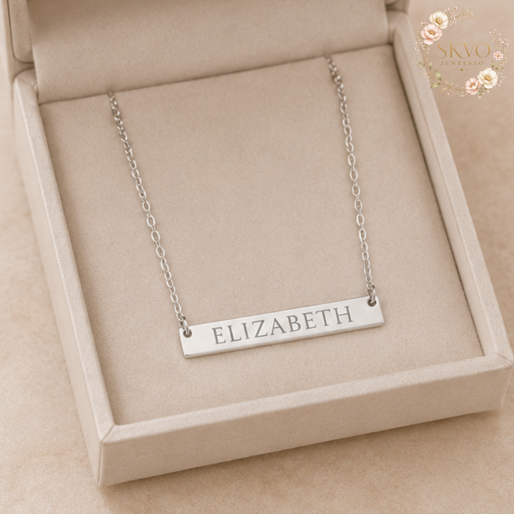 Engraved Name Bar Necklace | Horizontal Bar Necklace, Personalized Jewelry