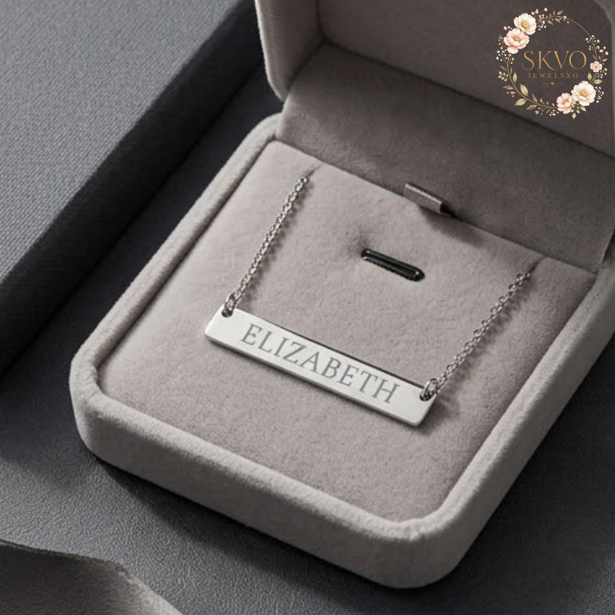 Engraved Name Bar Necklace | Horizontal Bar Necklace, Personalized Jewelry