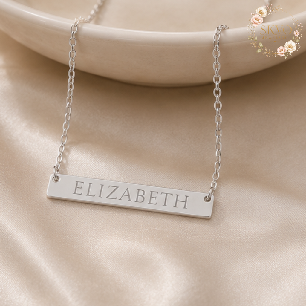 Engraved Name Bar Necklace | Horizontal Bar Necklace, Personalized Jewelry