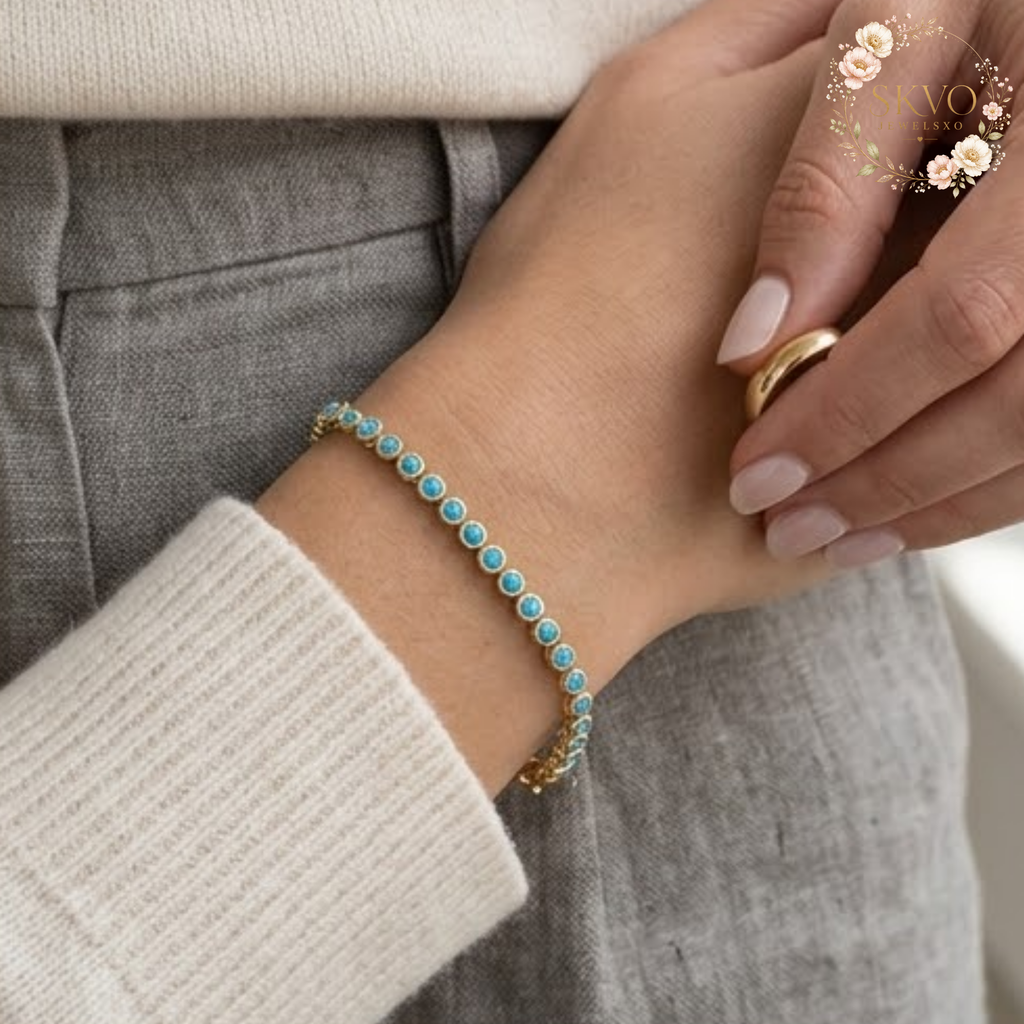 Turquoise Tennis Bracelet | Turquoise Bracelet | Turquoise Jewelry | Gemstone Bracelet | Gift for Her | Turquoise Gold Bracelet