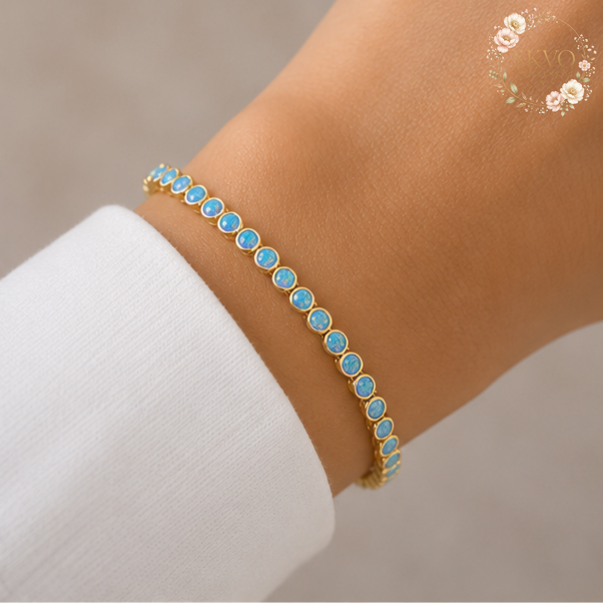 Turquoise Tennis Bracelet | Turquoise Bracelet | Turquoise Jewelry | Gemstone Bracelet | Gift for Her | Turquoise Gold Bracelet