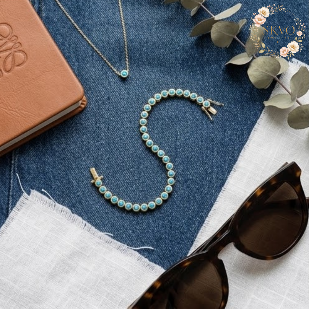 Turquoise Tennis Bracelet | Turquoise Bracelet | Turquoise Jewelry | Gemstone Bracelet | Gift for Her | Turquoise Gold Bracelet
