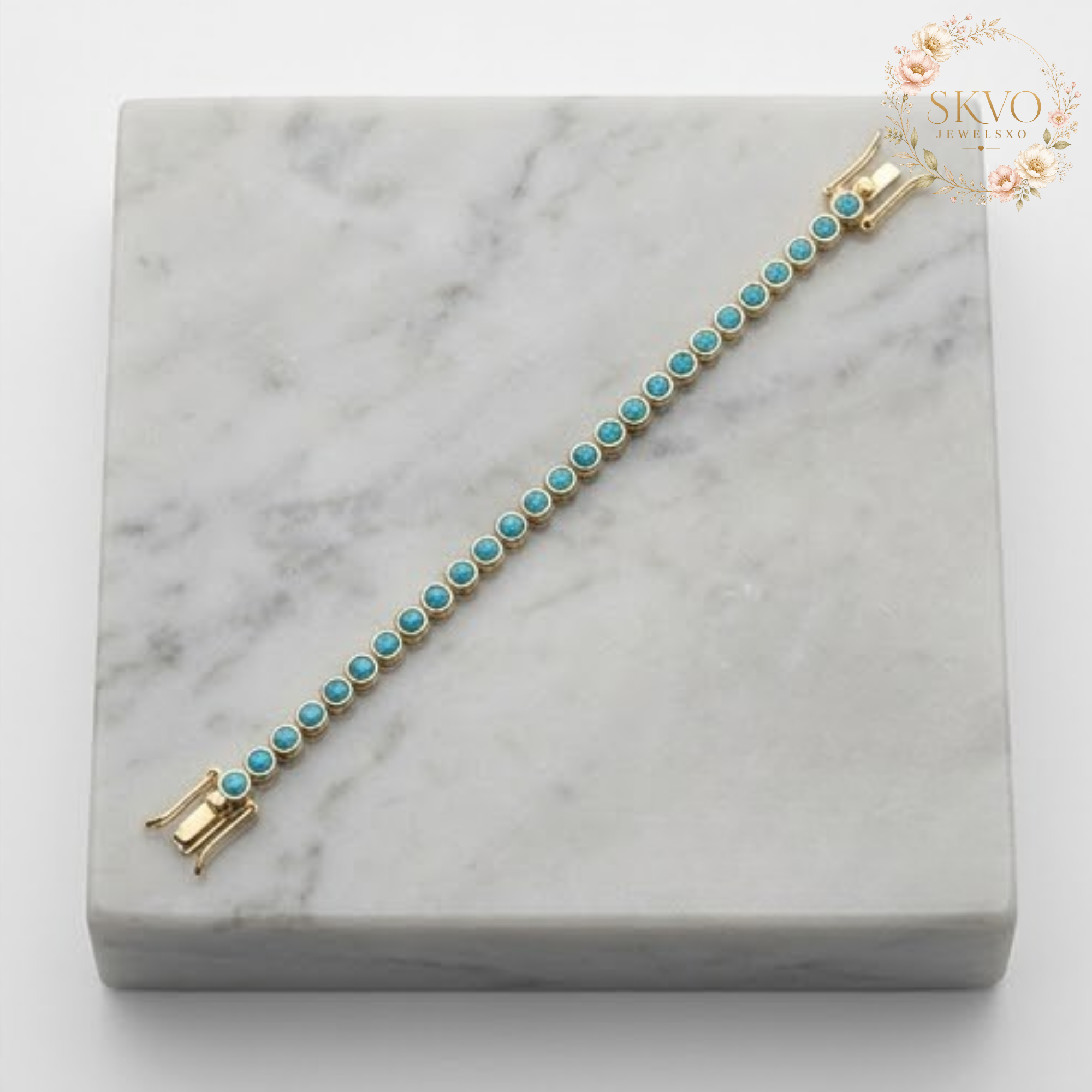 Turquoise Tennis Bracelet | Turquoise Bracelet | Turquoise Jewelry | Gemstone Bracelet | Gift for Her | Turquoise Gold Bracelet
