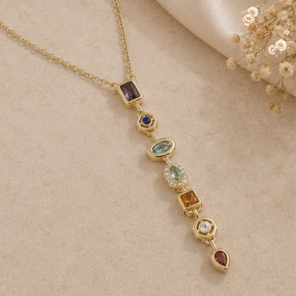 Gold Plated Chakra Stone Pendant Necklace | Seven Chakra Pave Necklace | Yoga Jewelry | Boho Rustic Necklace | Gift for her | Christmas Gift