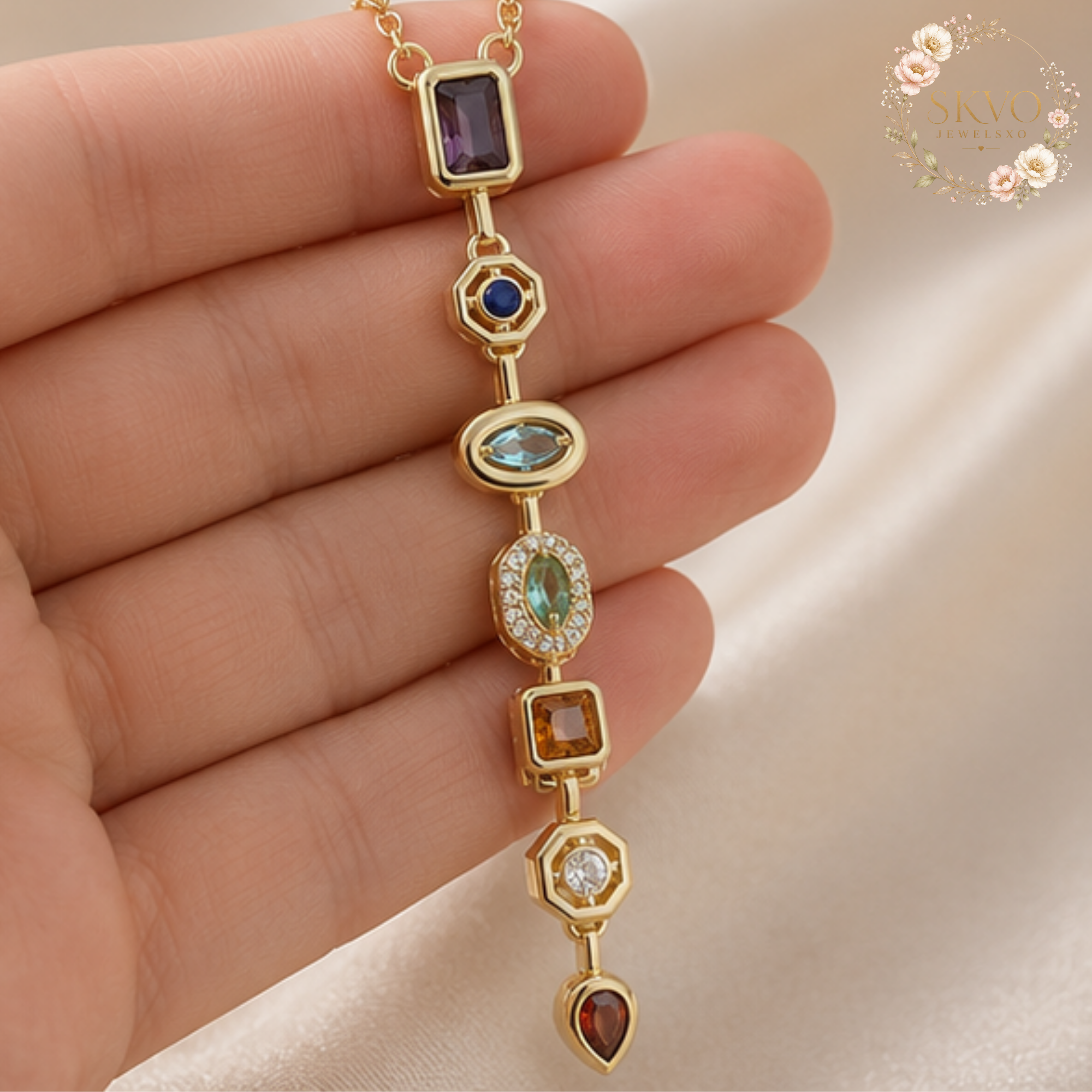 Gold Plated Chakra Stone Pendant Necklace | Seven Chakra Pave Necklace | Yoga Jewelry | Boho Rustic Necklace | Gift for her | Christmas Gift
