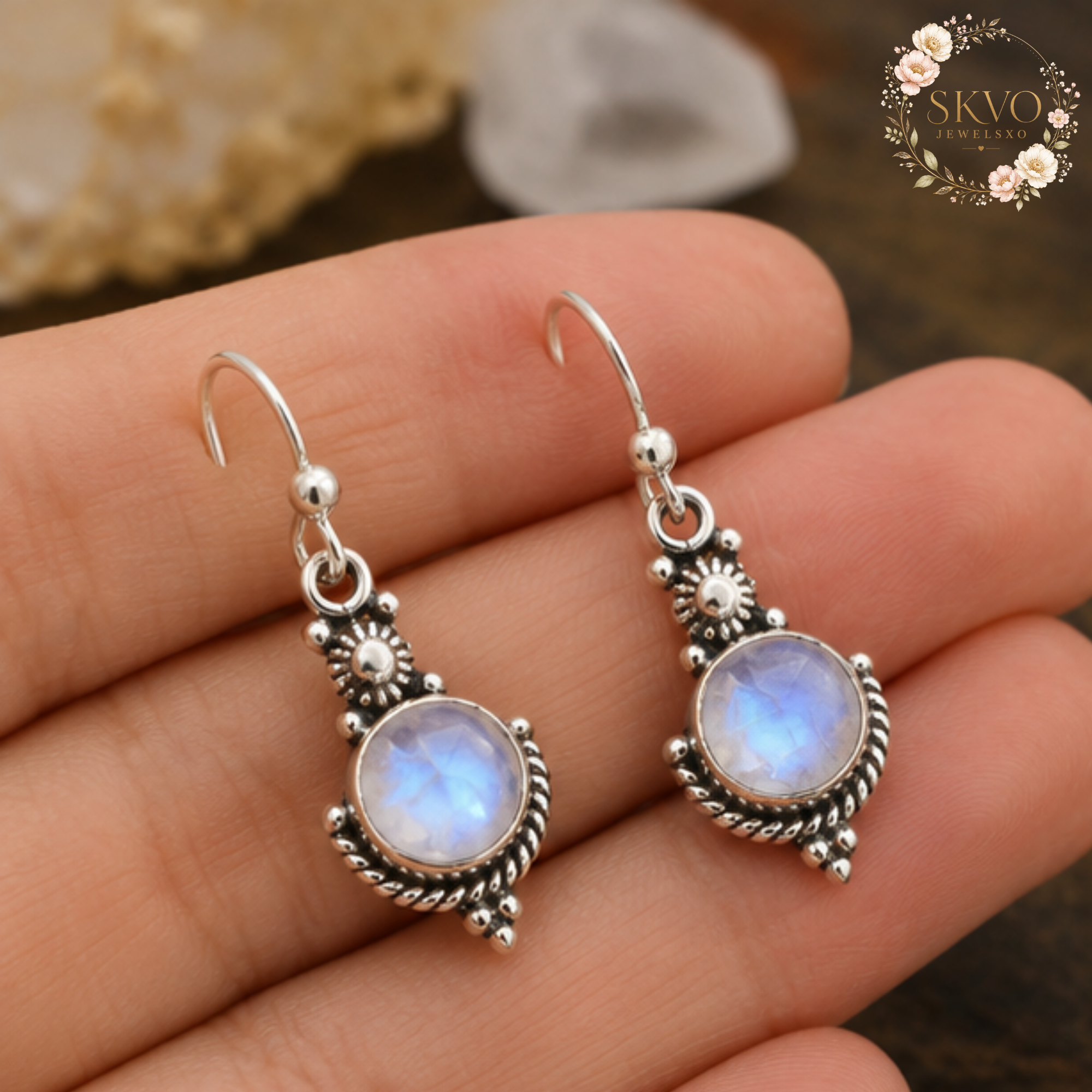 Moonstone Drop Earrings, 925 Sterling Silver Jewelry, Iridescent Moonstone, Dangle Silver Earrings, Gift for Her, Elegant Everyday Style