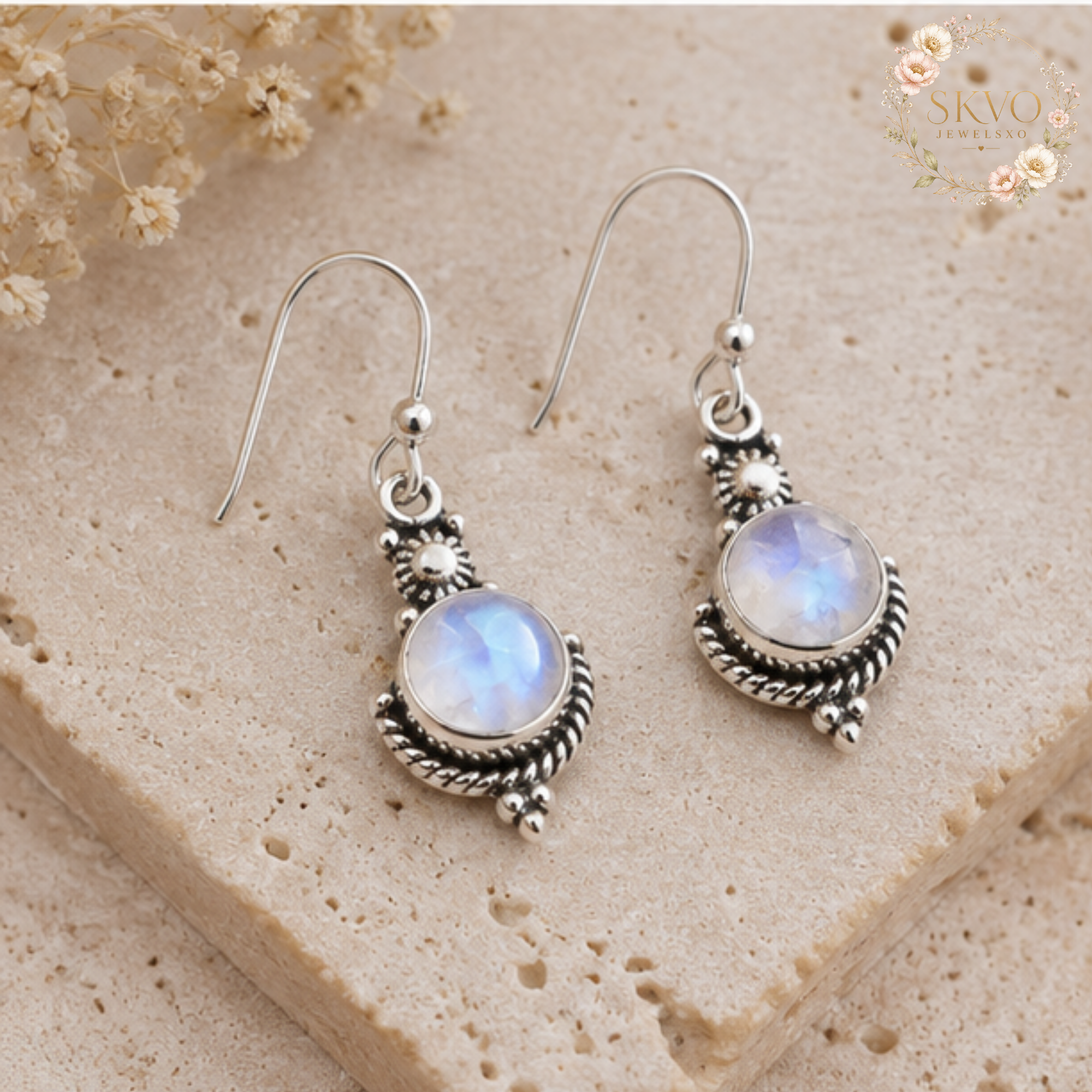 Moonstone Drop Earrings, 925 Sterling Silver Jewelry, Iridescent Moonstone, Dangle Silver Earrings, Gift for Her, Elegant Everyday Style