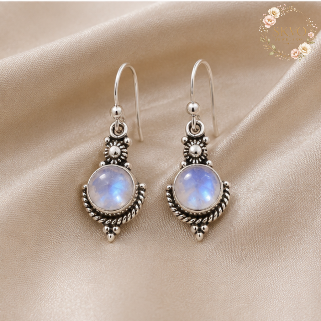 Moonstone Drop Earrings, 925 Sterling Silver Jewelry, Iridescent Moonstone, Dangle Silver Earrings, Gift for Her, Elegant Everyday Style