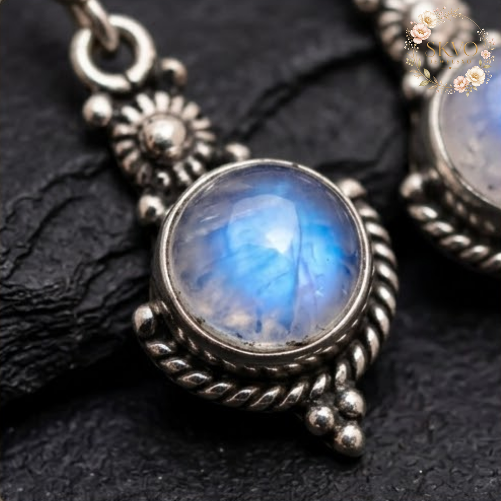 Moonstone Drop Earrings, 925 Sterling Silver Jewelry, Iridescent Moonstone, Dangle Silver Earrings, Gift for Her, Elegant Everyday Style