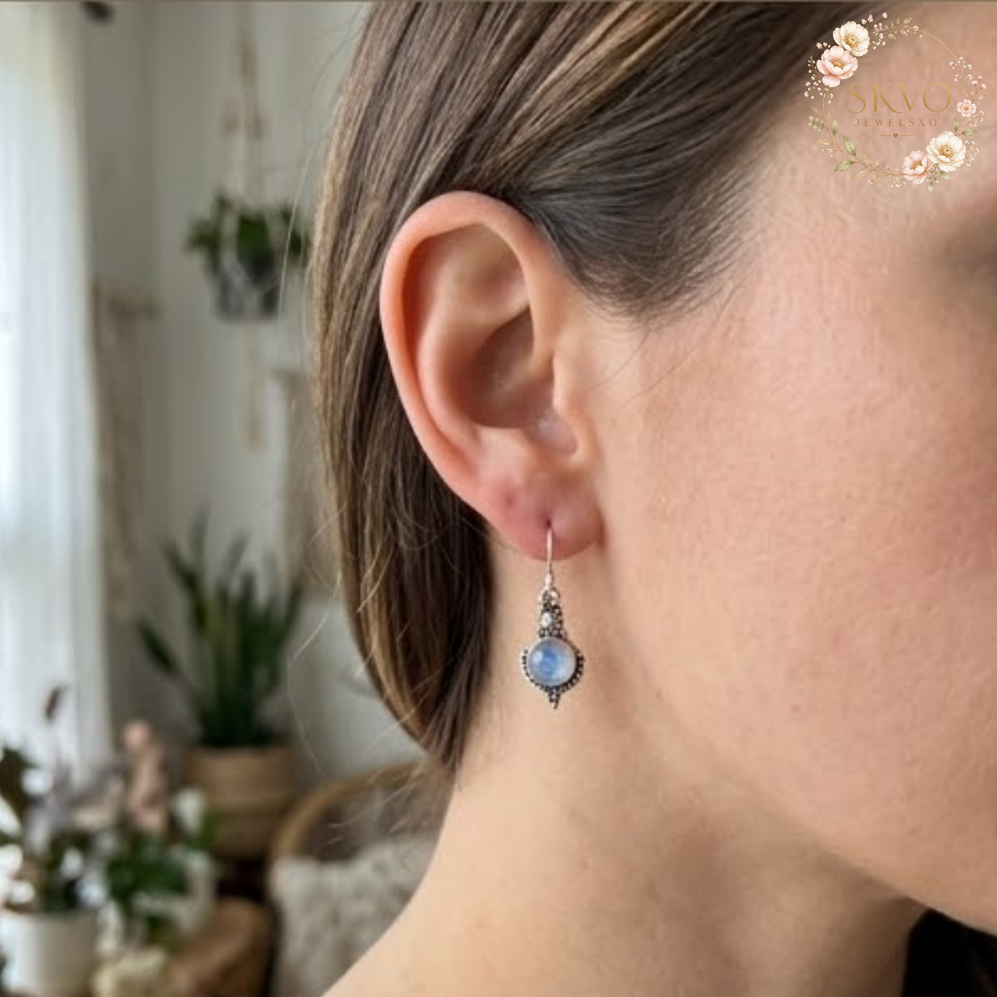 Moonstone Drop Earrings, 925 Sterling Silver Jewelry, Iridescent Moonstone, Dangle Silver Earrings, Gift for Her, Elegant Everyday Style