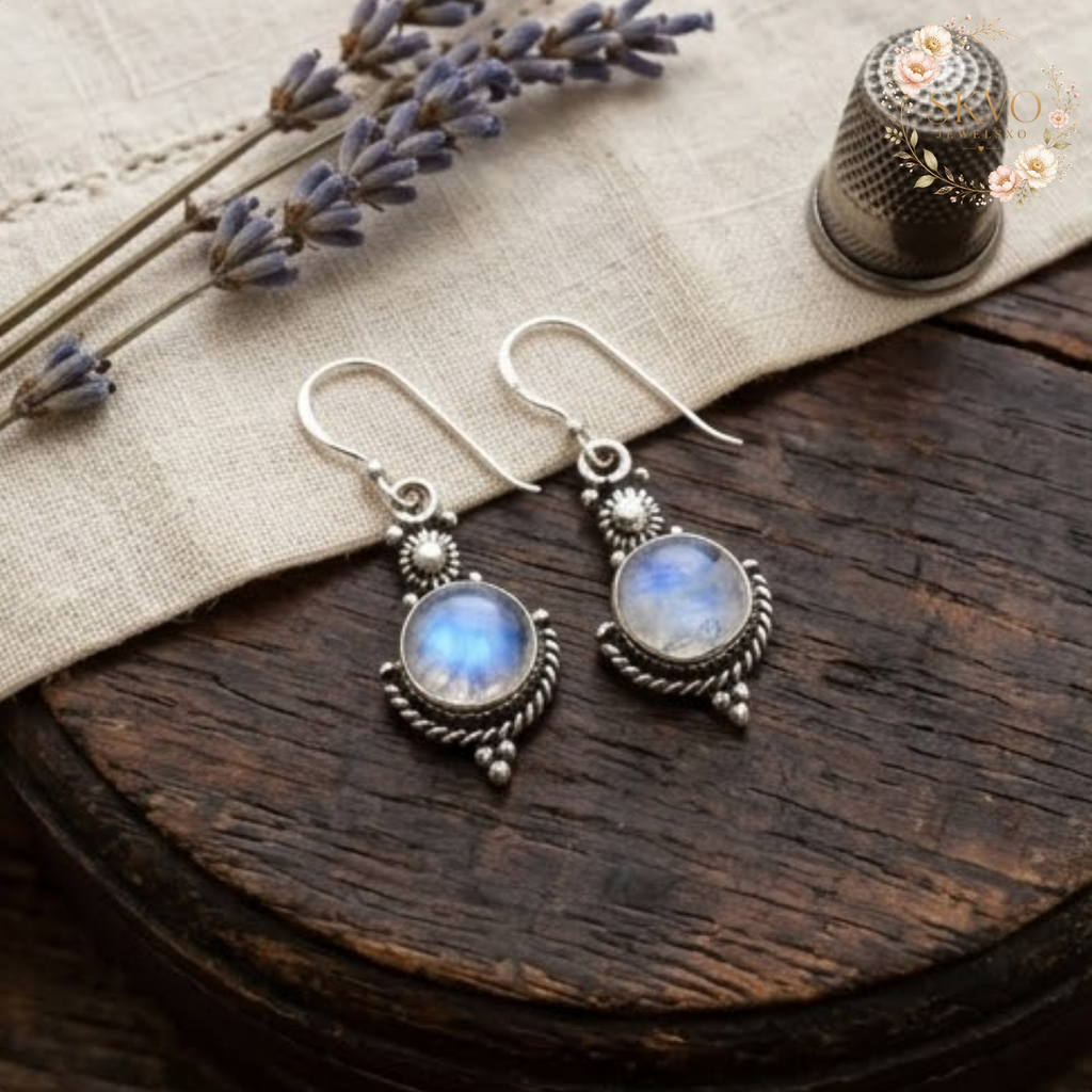 Moonstone Drop Earrings, 925 Sterling Silver Jewelry, Iridescent Moonstone, Dangle Silver Earrings, Gift for Her, Elegant Everyday Style