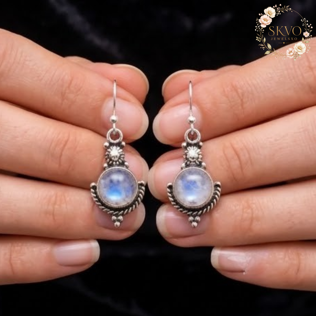 Moonstone Drop Earrings, 925 Sterling Silver Jewelry, Iridescent Moonstone, Dangle Silver Earrings, Gift for Her, Elegant Everyday Style