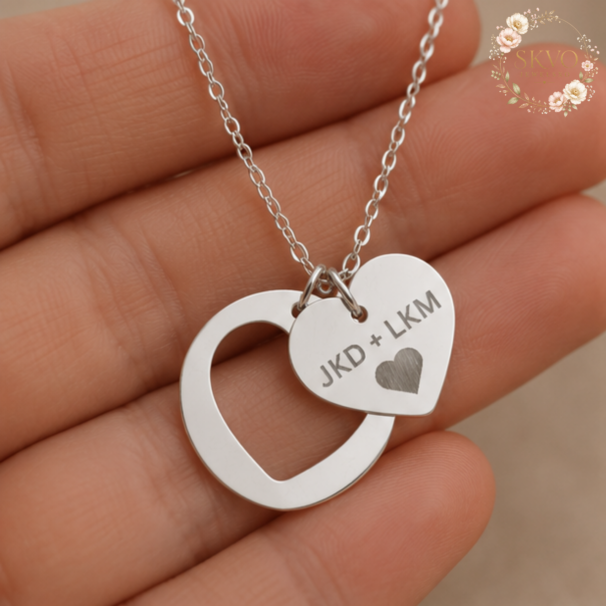 Engraved Heart Cutout Necklace, Personalized Heart Pendant
