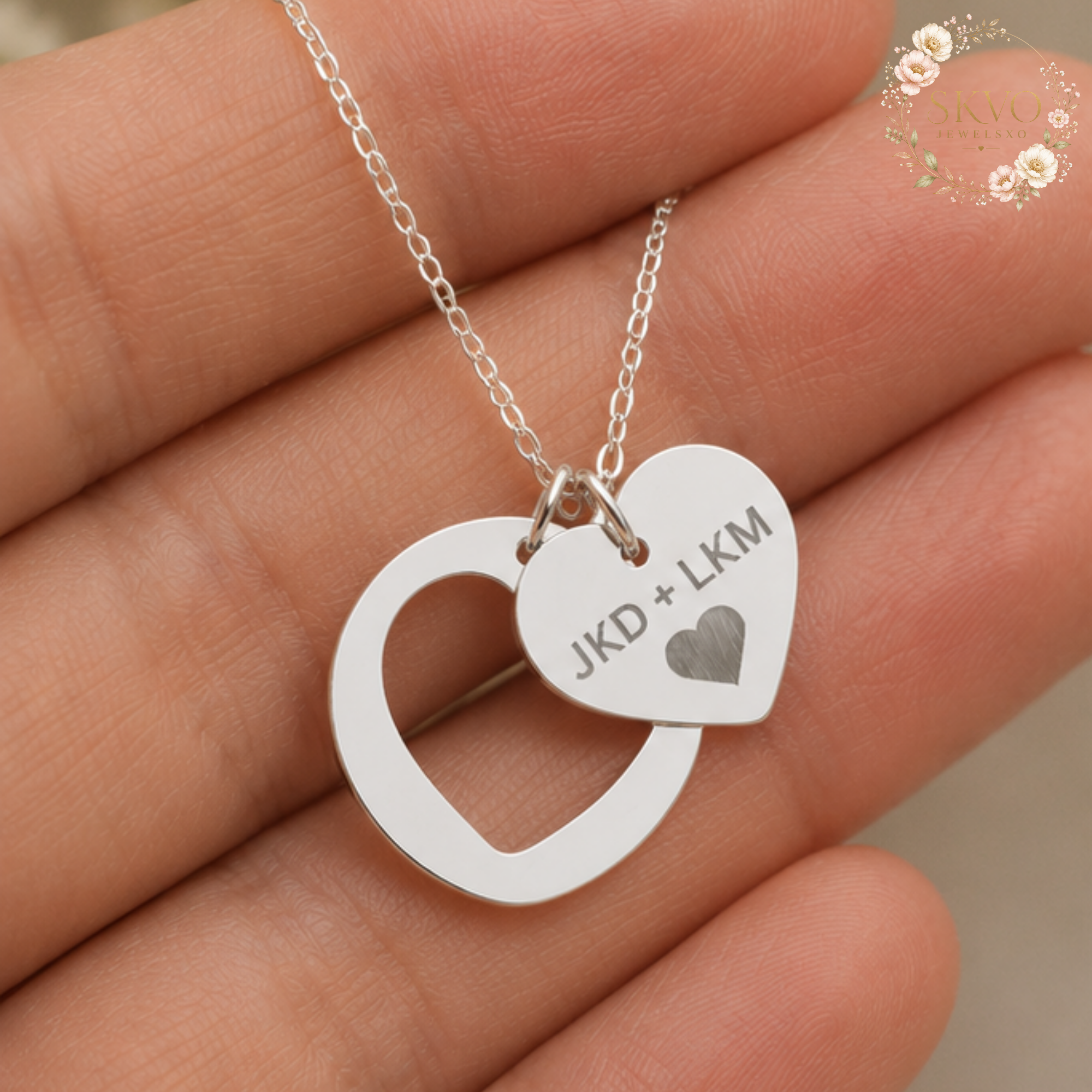 Engraved Heart Cutout Necklace, Personalized Heart Pendant