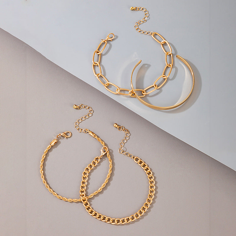 Exaggerated and Minimalist Gold Thick Chain Bracelet Set of Four Pieces