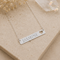 Cutout Heart Bar Necklace, Engraved Name Pendant