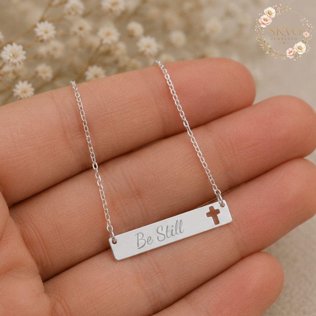 Custom Bible Verse Cross Bar Necklace | Engraved Christian Jewelry | Personalized Bar Necklace