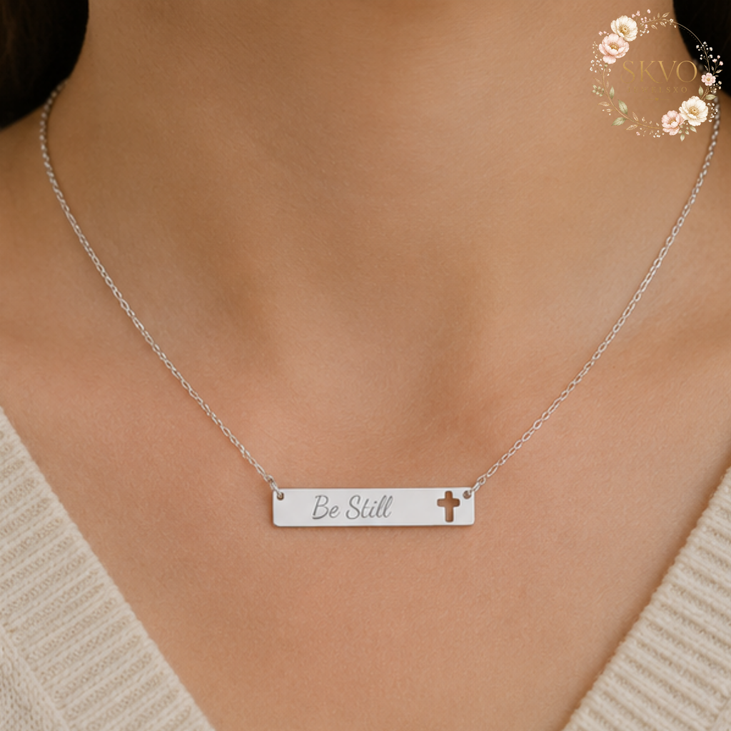 Custom Bible Verse Cross Bar Necklace | Engraved Christian Jewelry | Personalized Bar Necklace