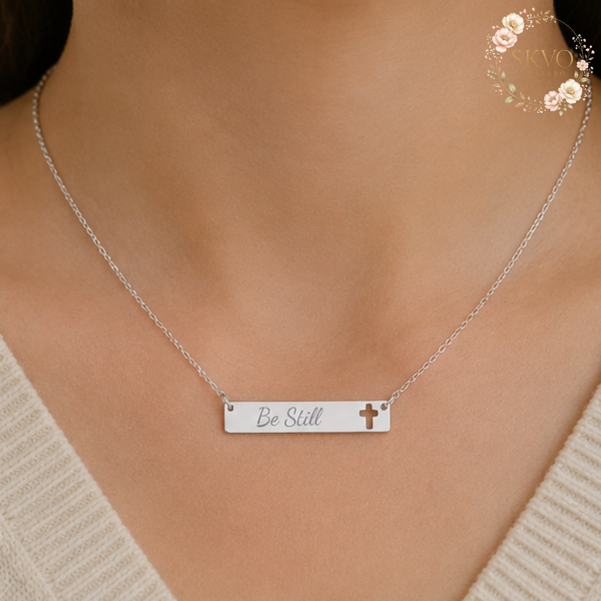 Custom Bible Verse Cross Bar Necklace | Engraved Christian Jewelry | Personalized Bar Necklace