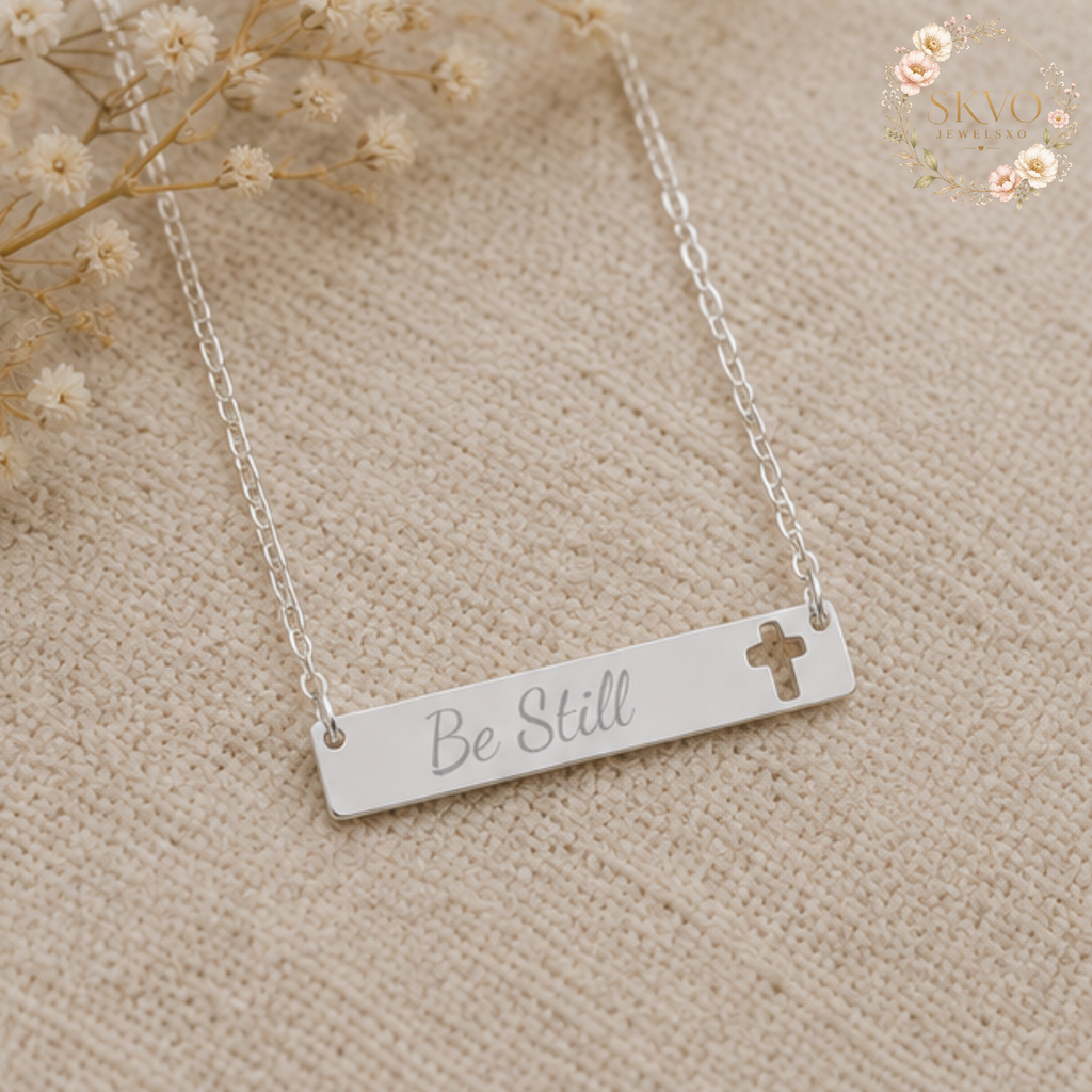 Custom Bible Verse Cross Bar Necklace | Engraved Christian Jewelry | Personalized Bar Necklace