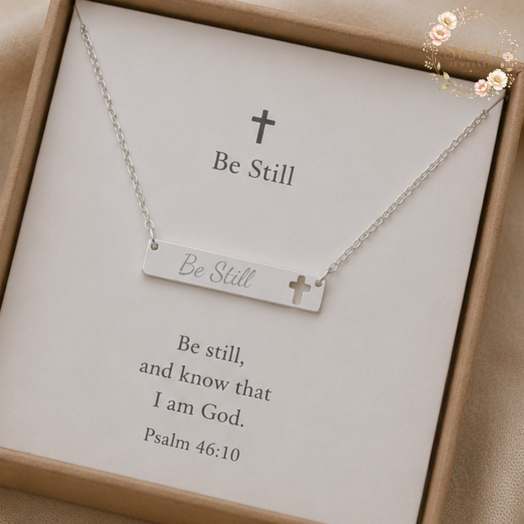 Custom Bible Verse Cross Bar Necklace | Engraved Christian Jewelry | Personalized Bar Necklace