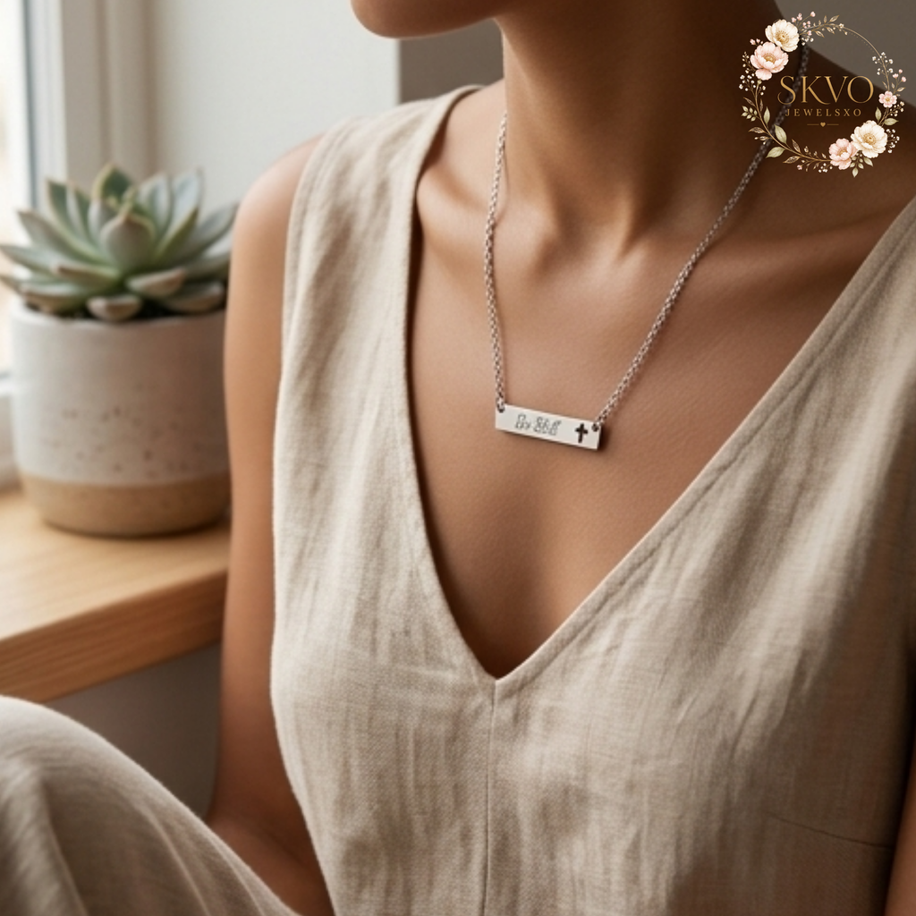 Custom Bible Verse Cross Bar Necklace | Engraved Christian Jewelry | Personalized Bar Necklace