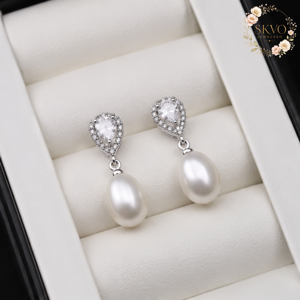 Real Freshwater Pearl Earrings, 925 Sterling Silver Drop Jewelry, Wedding Natural Pearl Dangle Earrings, Gift for Women or Daughters