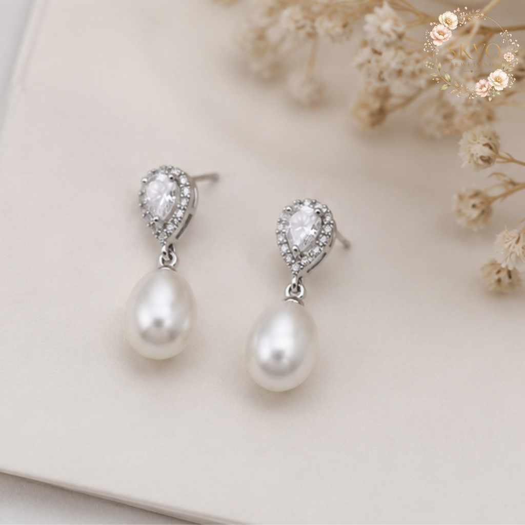 Real Freshwater Pearl Earrings, 925 Sterling Silver Drop Jewelry, Wedding Natural Pearl Dangle Earrings, Gift for Women or Daughters