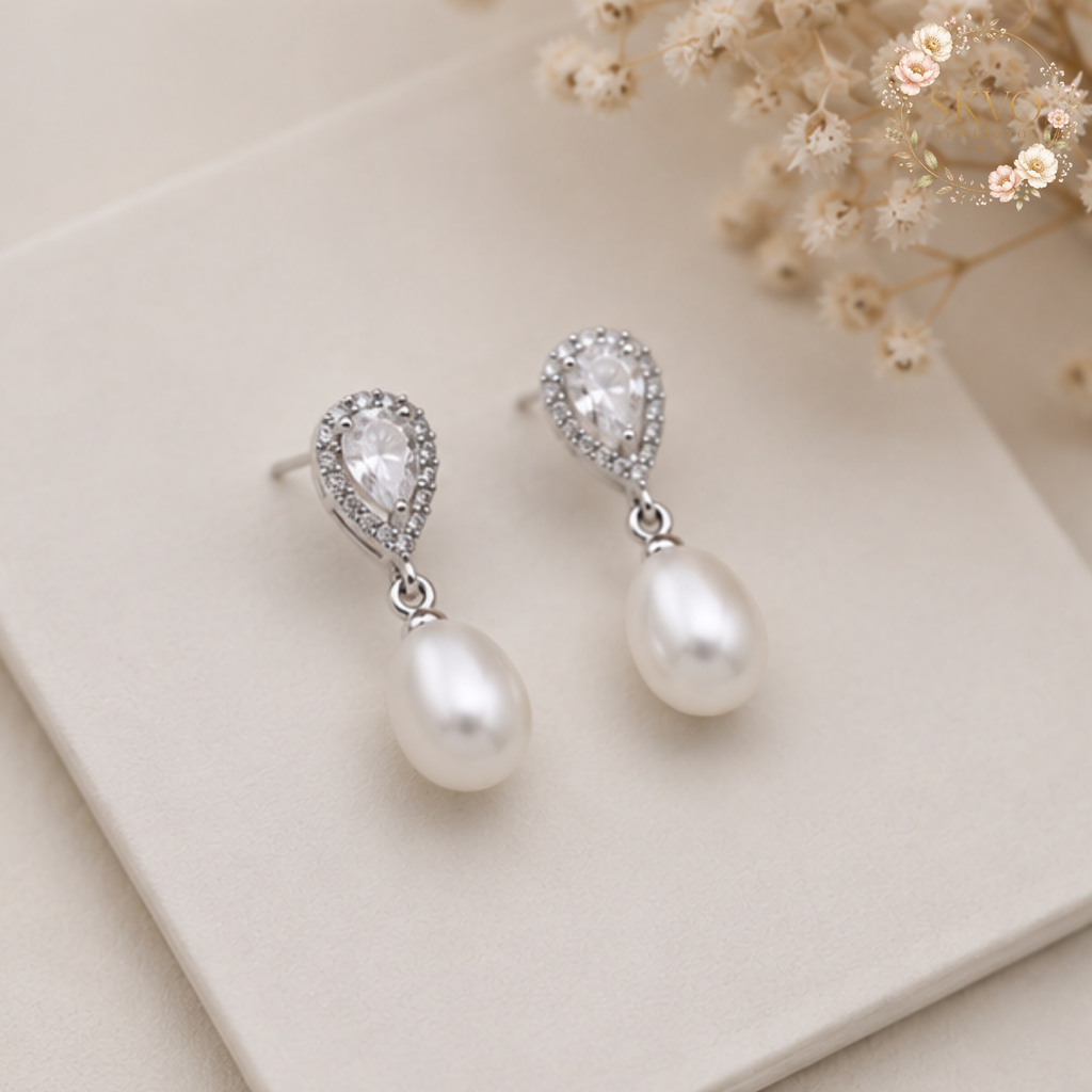 Real Freshwater Pearl Earrings, 925 Sterling Silver Drop Jewelry, Wedding Natural Pearl Dangle Earrings, Gift for Women or Daughters