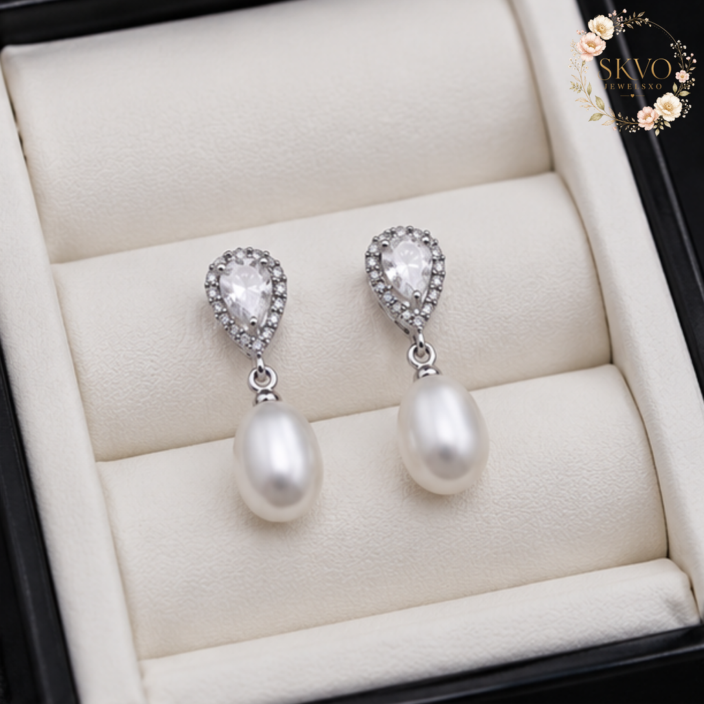 Real Freshwater Pearl Earrings, 925 Sterling Silver Drop Jewelry, Wedding Natural Pearl Dangle Earrings, Gift for Women or Daughters