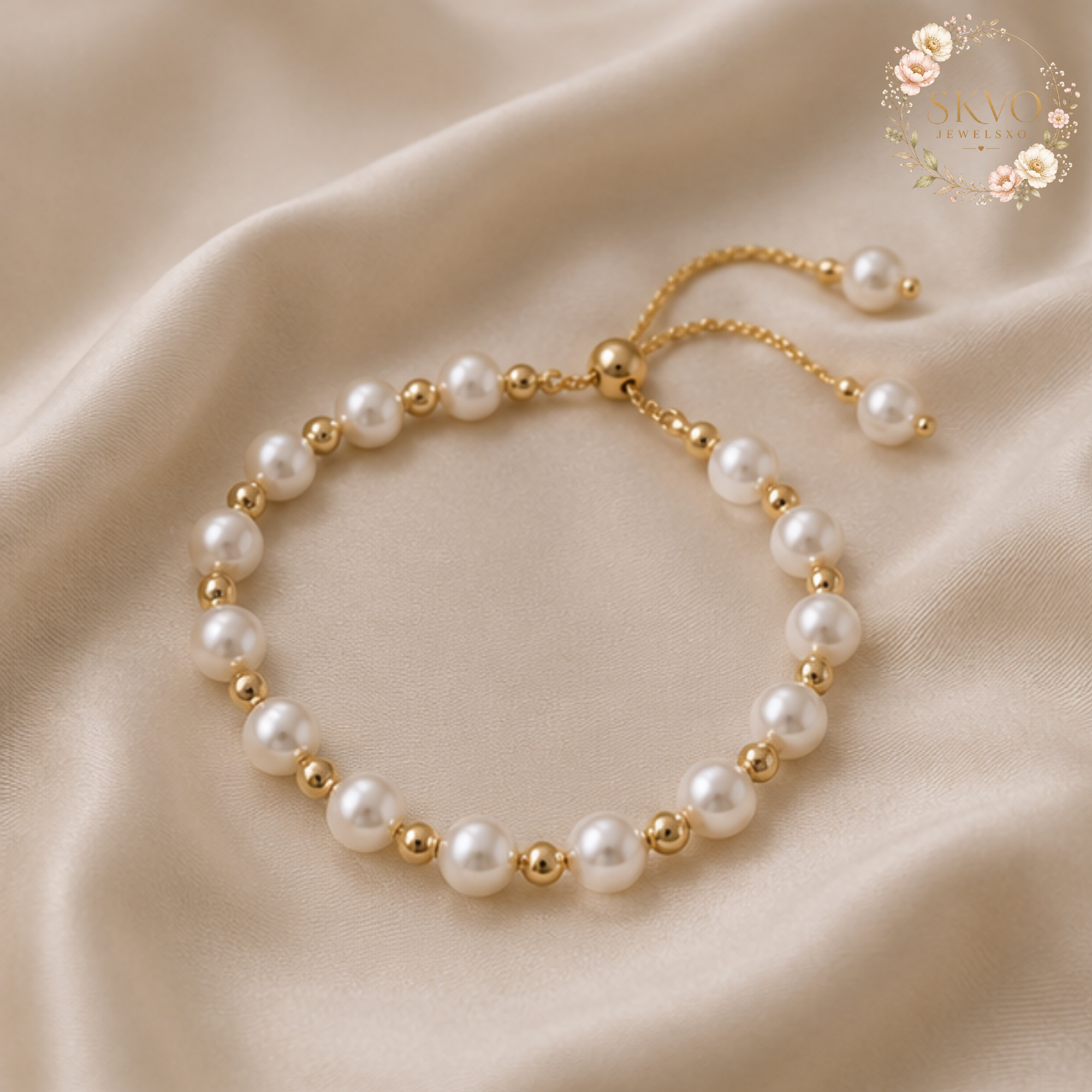 Pearl Bracelet, Pearl Jewelry, Adjustable Gold-Tone Chain, Bridal and Everyday Accessory