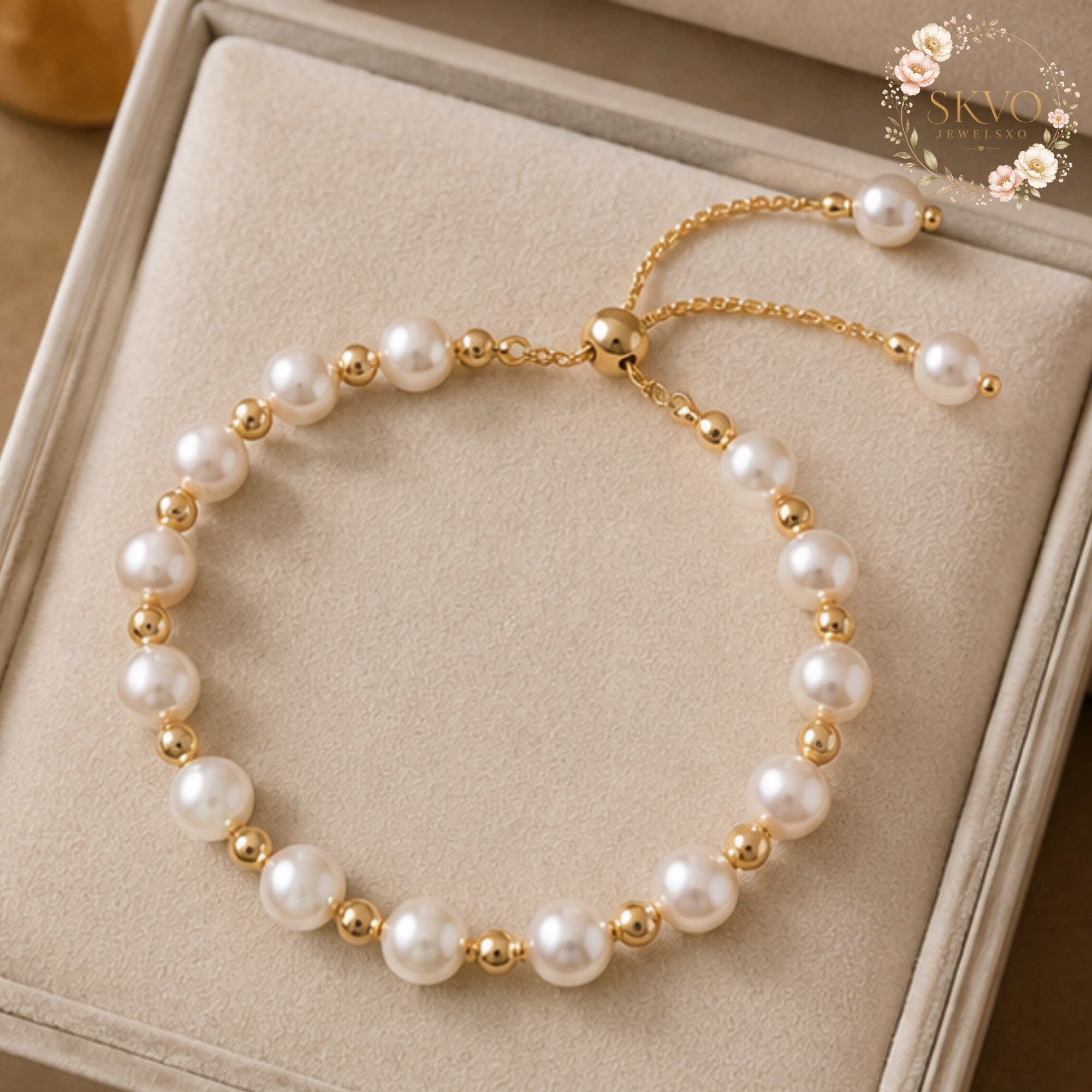 Pearl Bracelet, Pearl Jewelry, Adjustable Gold-Tone Chain, Bridal and Everyday Accessory